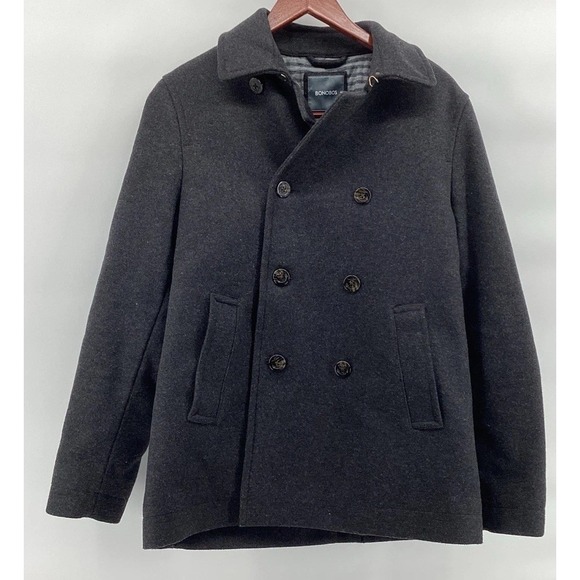 Bonobos Pea Coat Mens M Gray Double Breasted 80% Wool Blend Jacket Warm Stylish